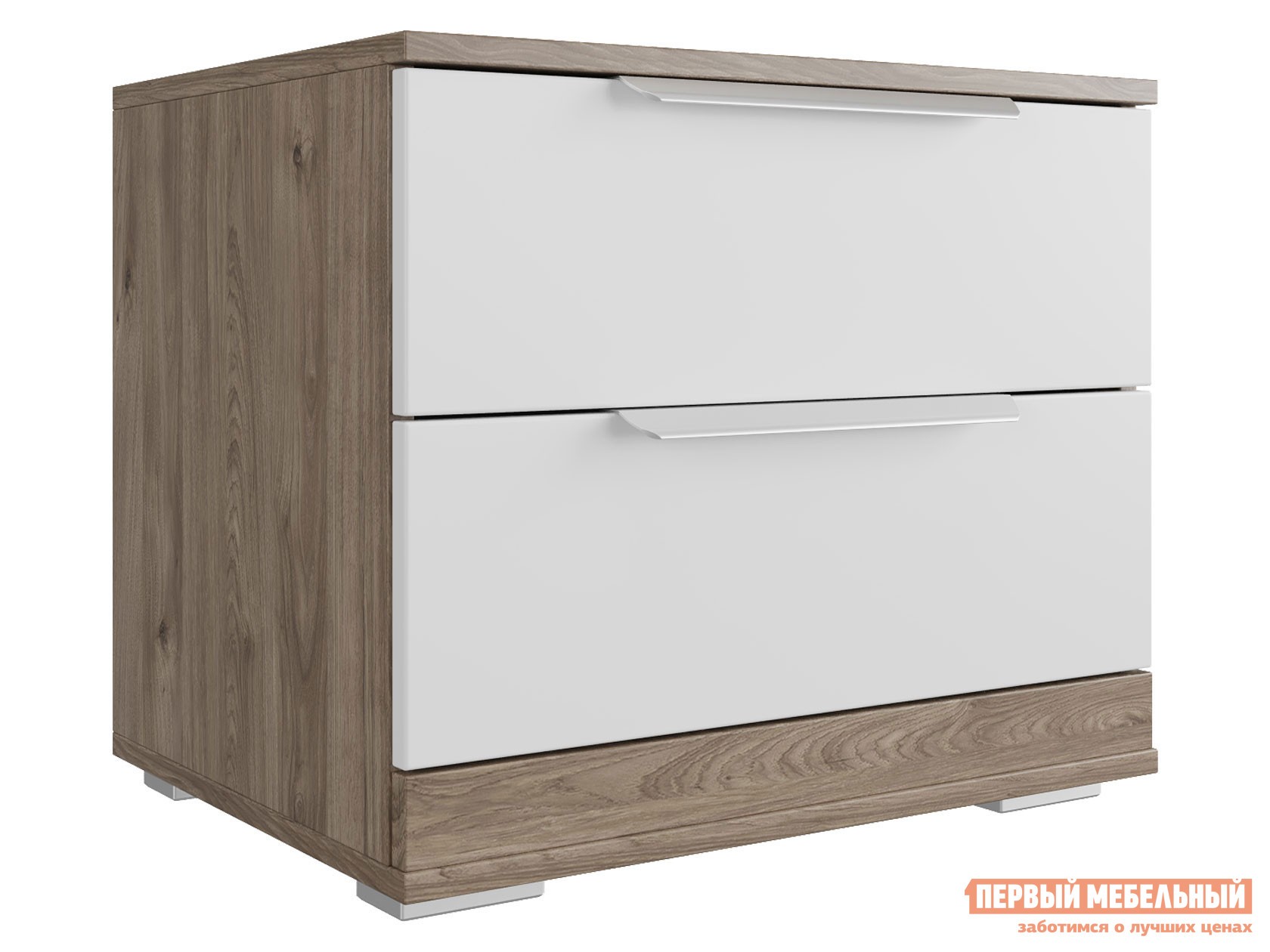 Прикроватная тумбочка  Лагуна 8 Гикори темный / Белый матовый