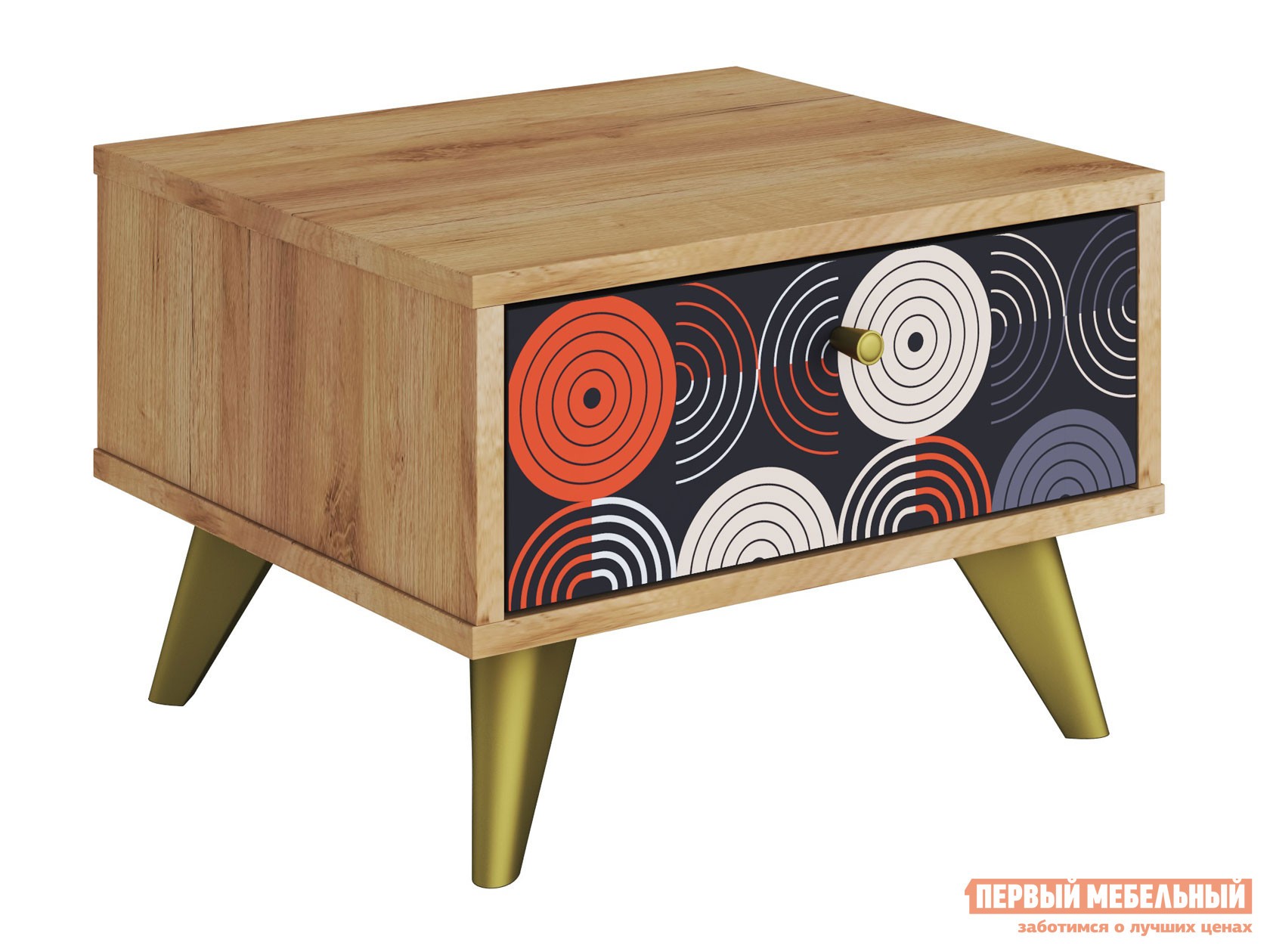 Прикроватная тумбочка  Фьюжн Дуб Крафт золотой / Фотопечать Vinil