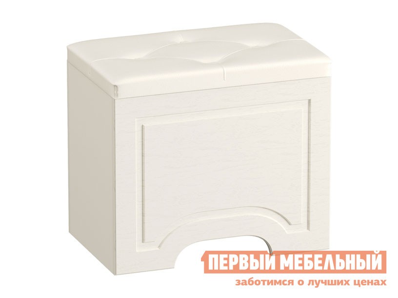 Пуфик  Ливерпуль Белый, текстура дерева / Белый, экокожа