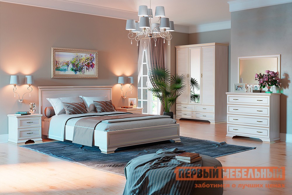 Спальный гарнитур  Сиена 1 Бодега белый, патина золото