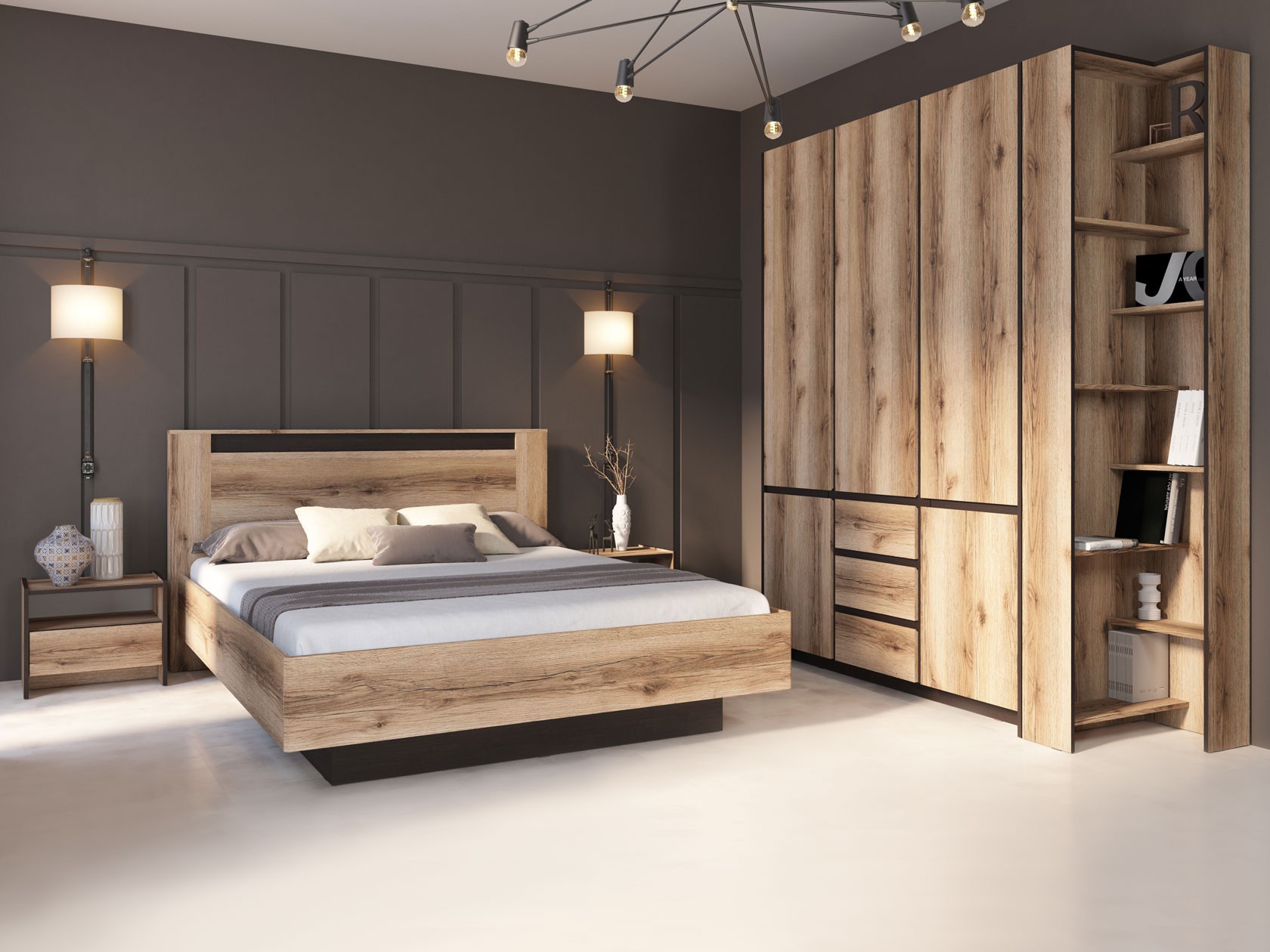 Спальный гарнитур  Прага Дуб Делано / Дуб Венге