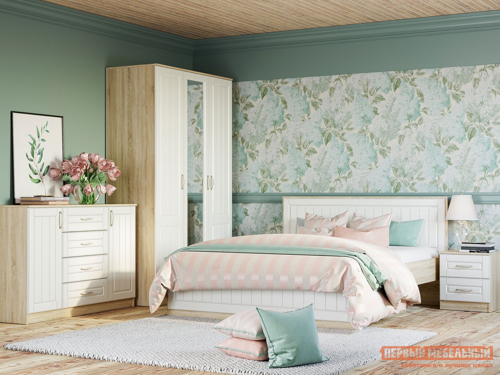 Спальный гарнитур  Оливия Лайт 2 Дуб Сонома / Белое дерево