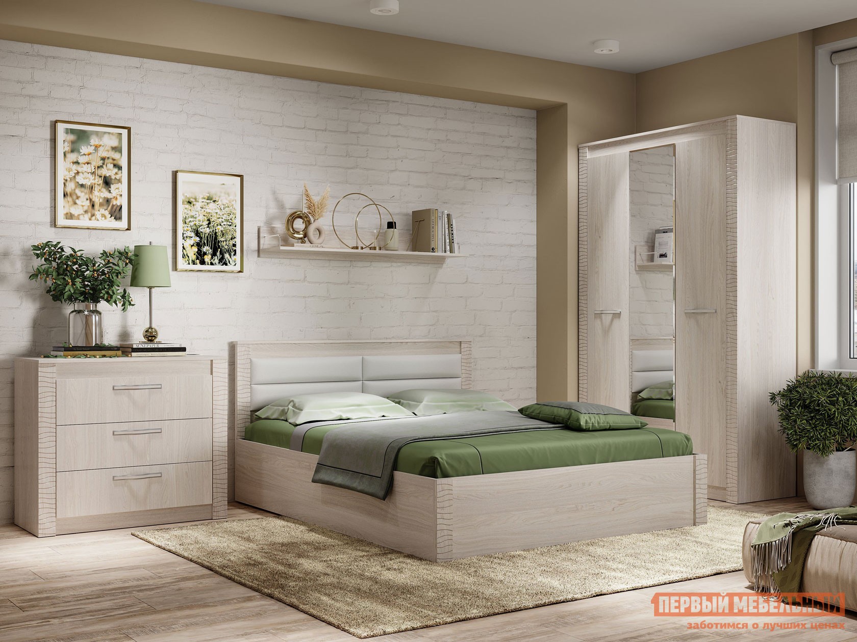 Спальный гарнитур  Монако Белый ясень / Белый, экокожа