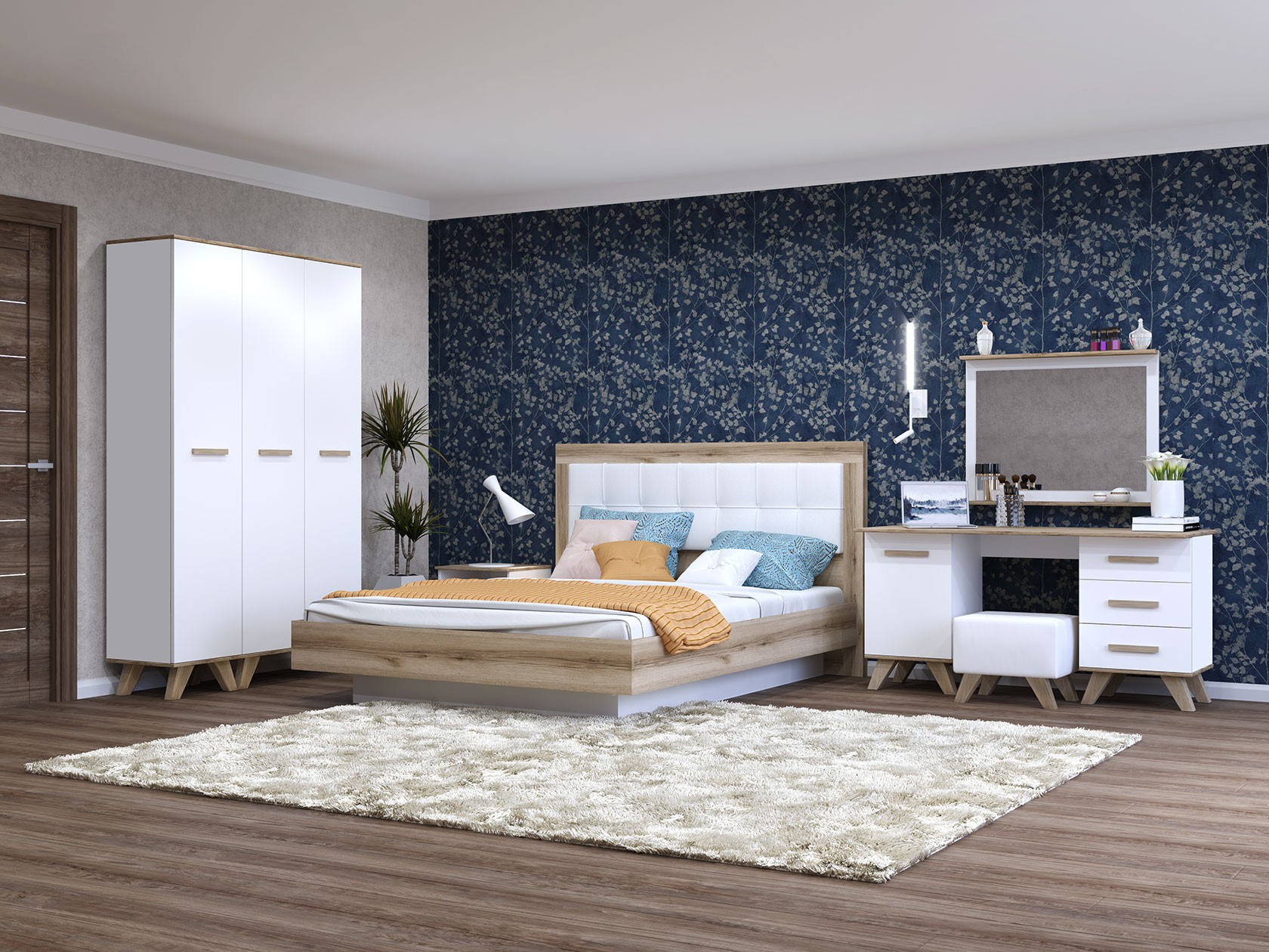 Спальный гарнитур  Вега Скандинавия Дуб Каньон / Белый глянец