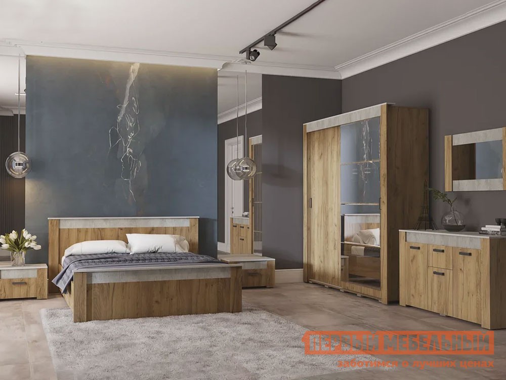 Спальный гарнитур  Спальный гарнитур Трамп 2 Дуб Крафт / Метрополитан Грей