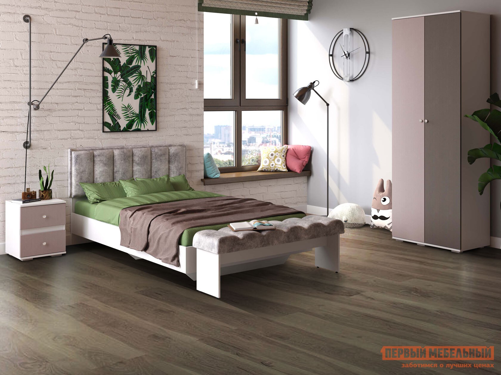 Комплект детской мебели  Мемори Белый / Smoky eyes / Smoky kiss / Фотопечать / Коричневый, велюр