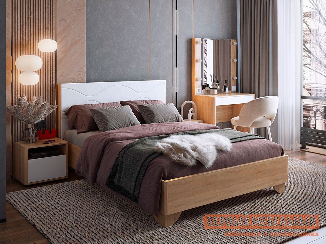 Спальный гарнитур  Зара 2 Дуб Сонома / Белый / Белый, экокожа