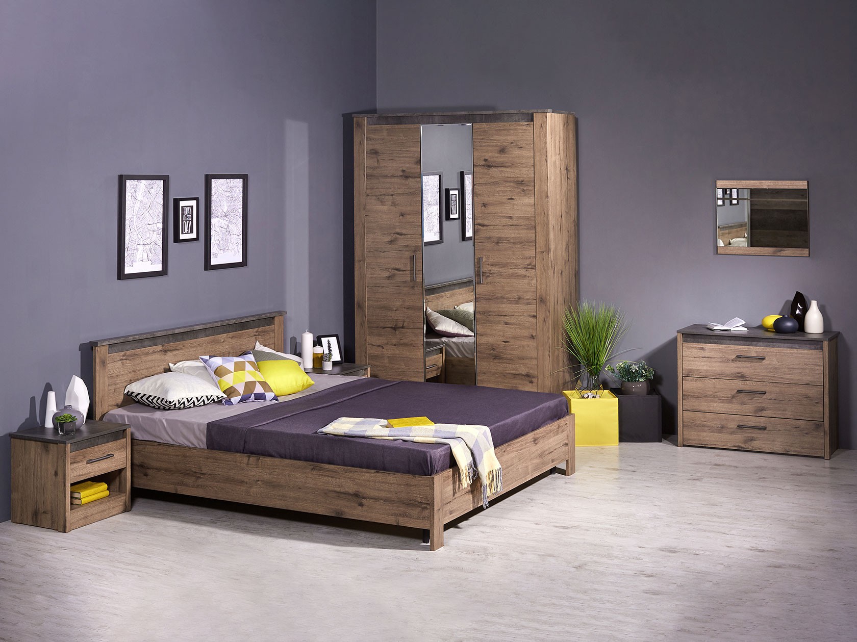 Спальный гарнитур  Денвер Дуб Веллингтон / Камень темный, Без подъемного механизма