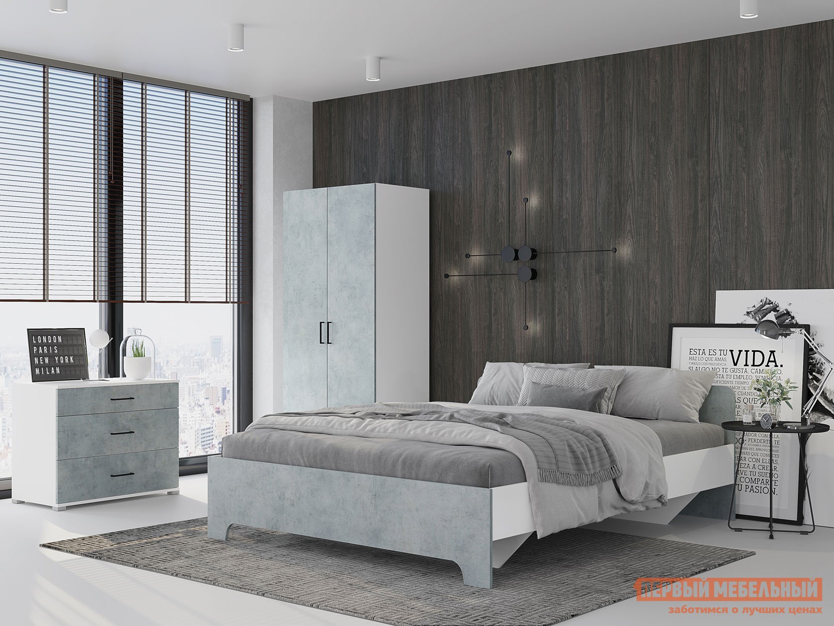 Спальный гарнитур  Виктор Белый / Бетон