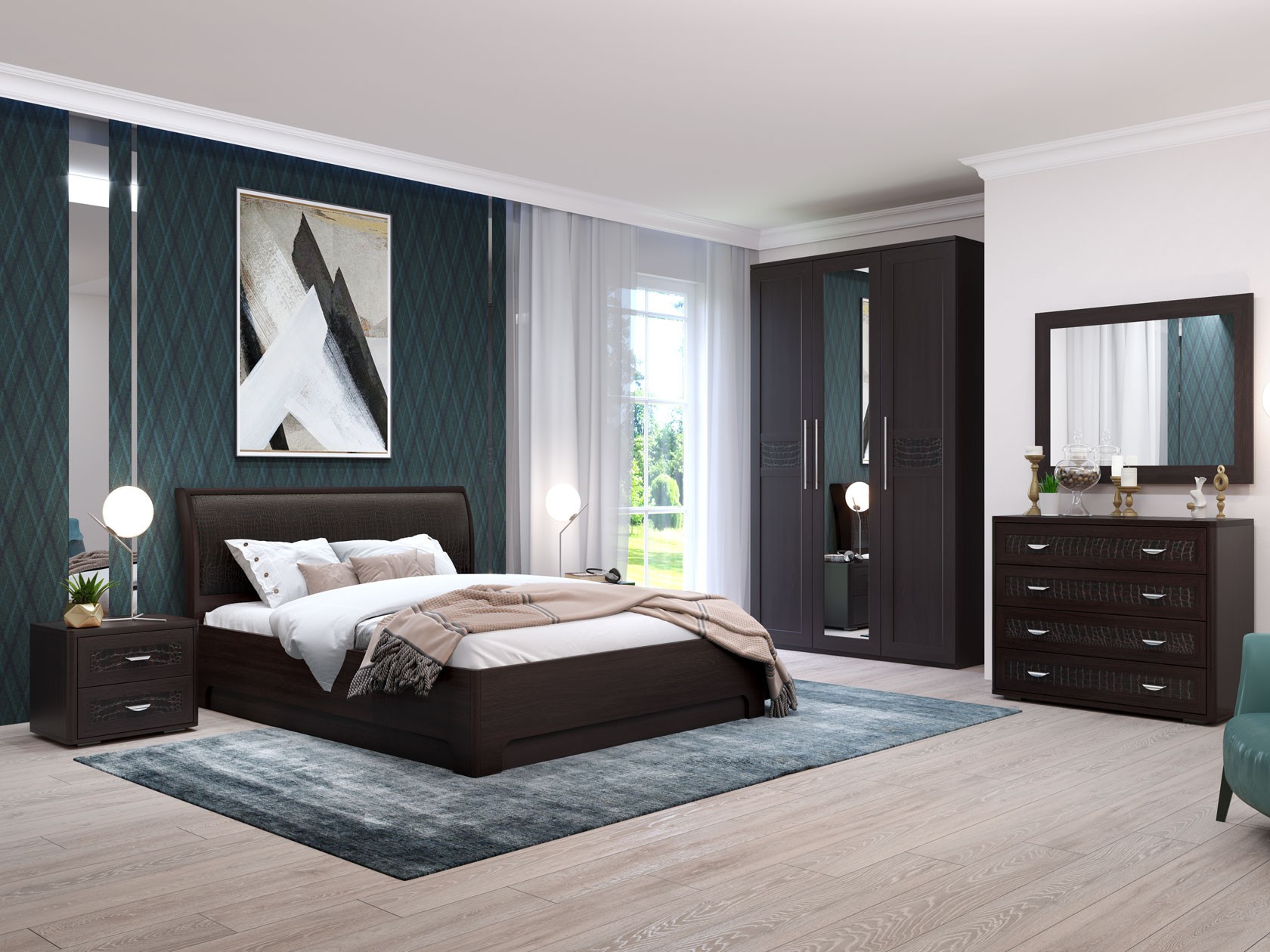 Спальный гарнитур  Парма 2 Венге / Искусственная кожа caiman