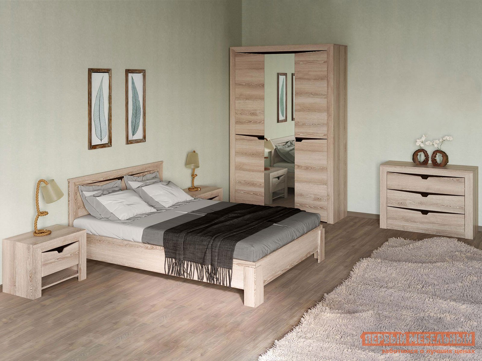 Спальный гарнитур  Гарда 1 Ясень Таормино, 160х200 см, С основанием, Без подъемного механизма