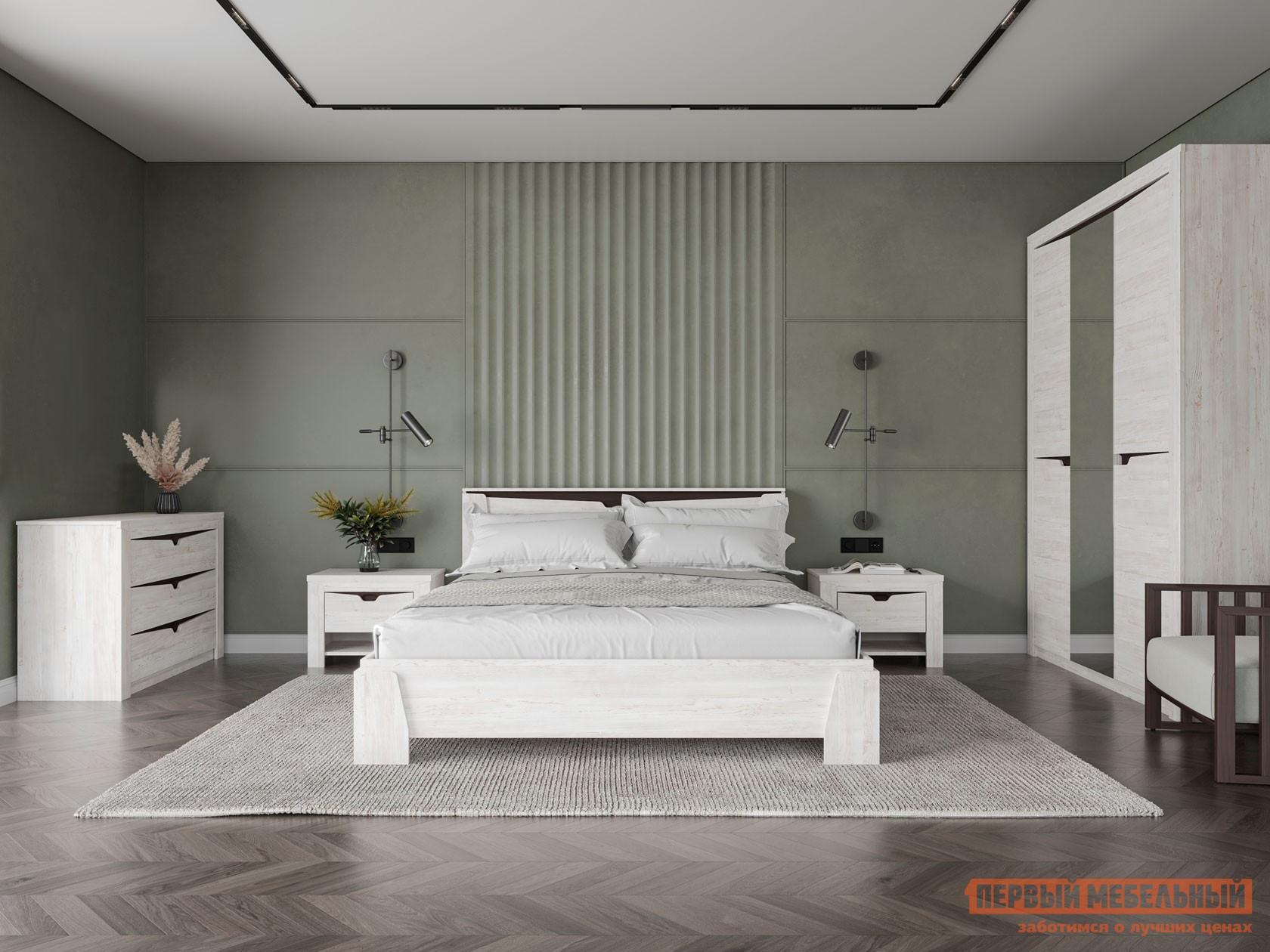 Спальный гарнитур  Гарда Дуб Винтерберг белый / Зеркало