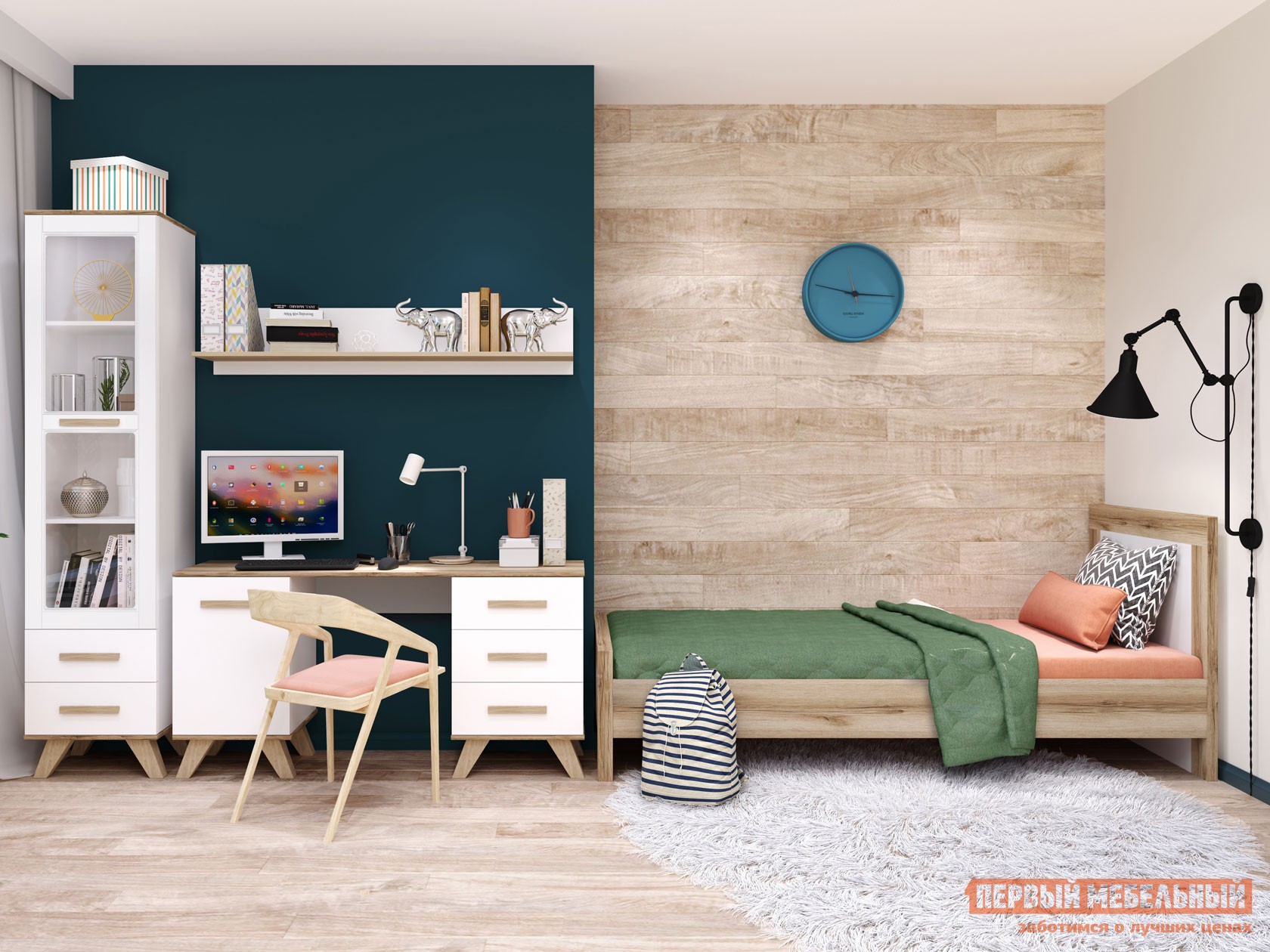 Спальный гарнитур  Вега Скандинавия Дуб Каньон / Белый / Белый глянец