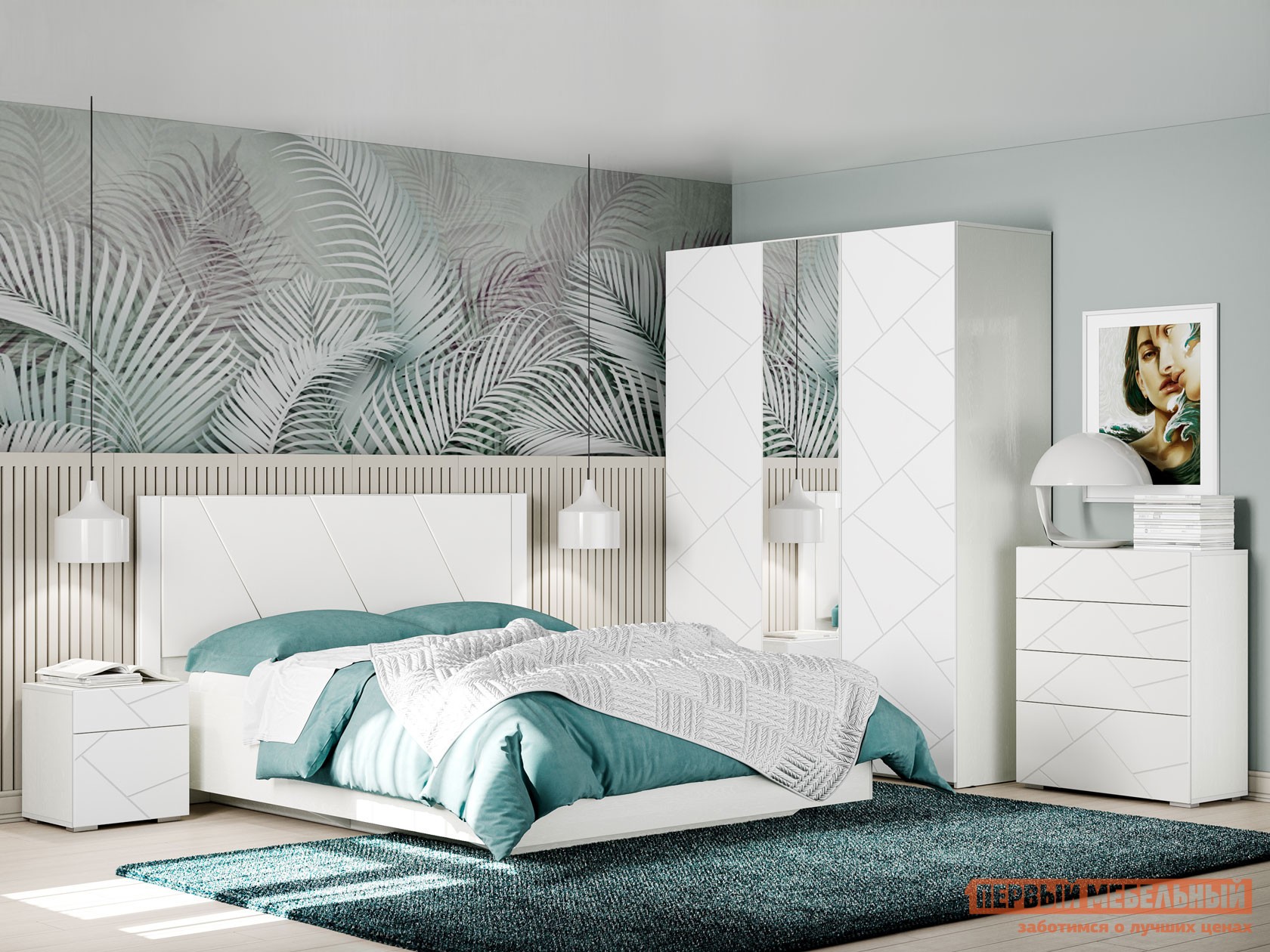 Спальный гарнитур  Суммит 2 Меренга / Белый текстурный / Марика 124, экокожа