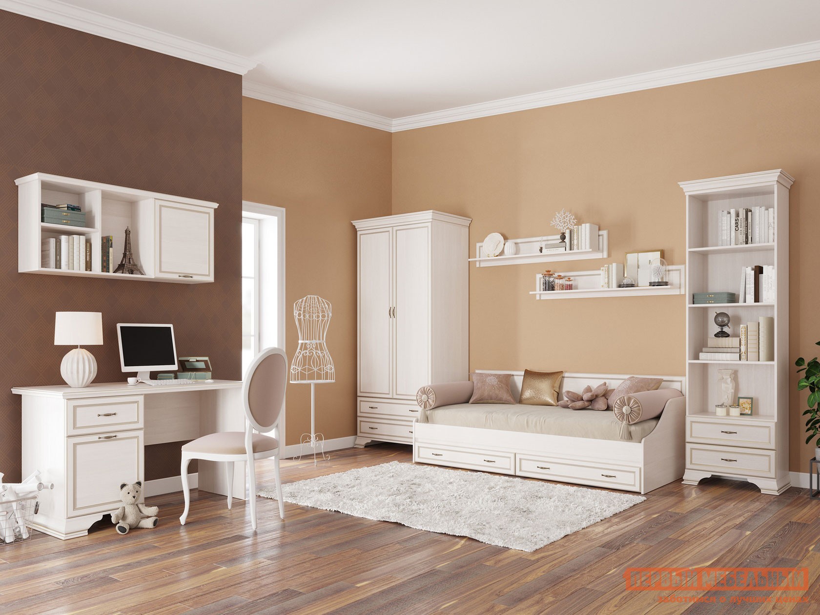 Комплект детской мебели  Сиена Бодега белый, патина золото