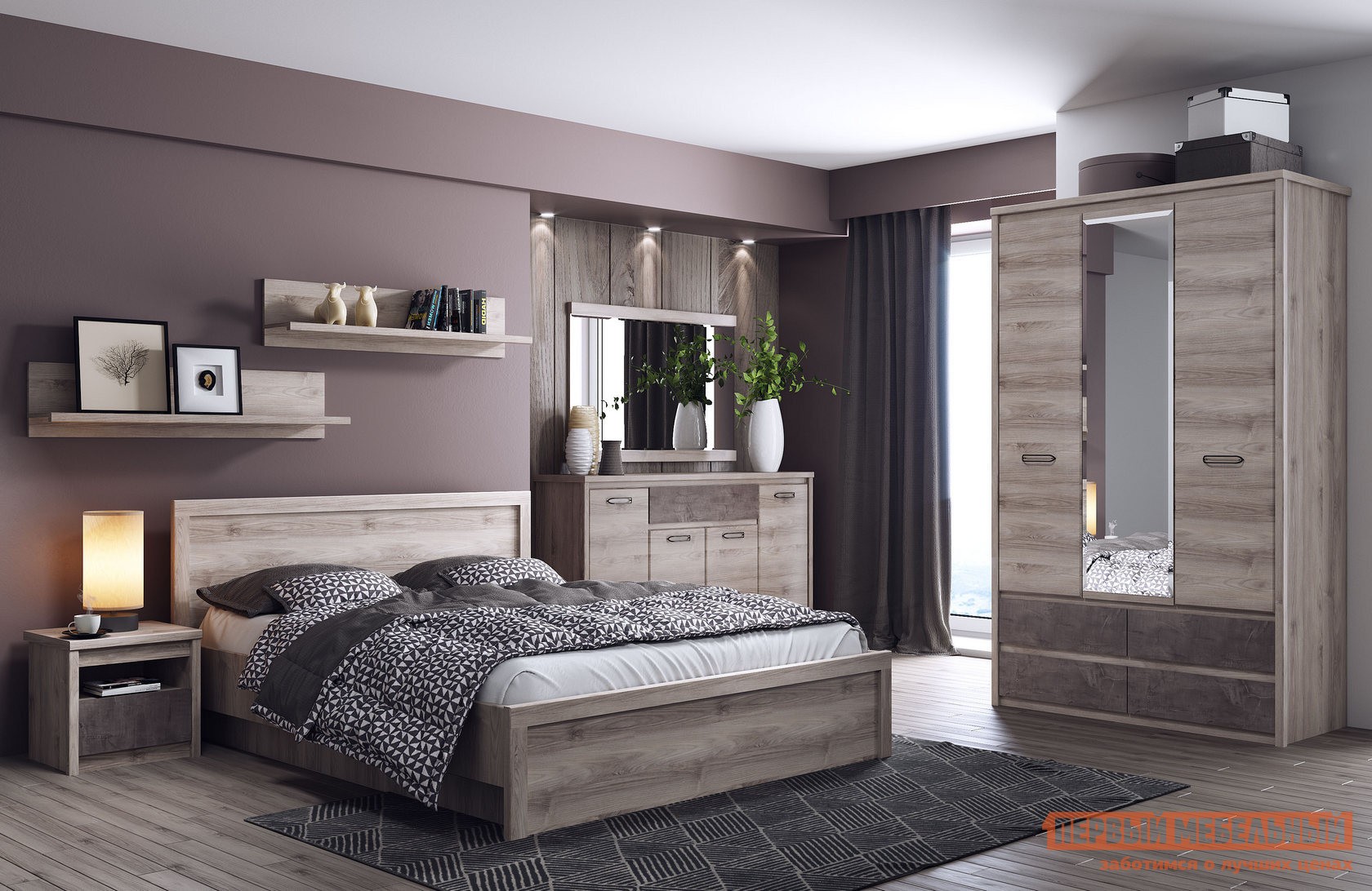 Спальный гарнитур  Джаз 2 Каштан Найроби / Оникс, 1400 х 2000 мм, Без подъемного механизма