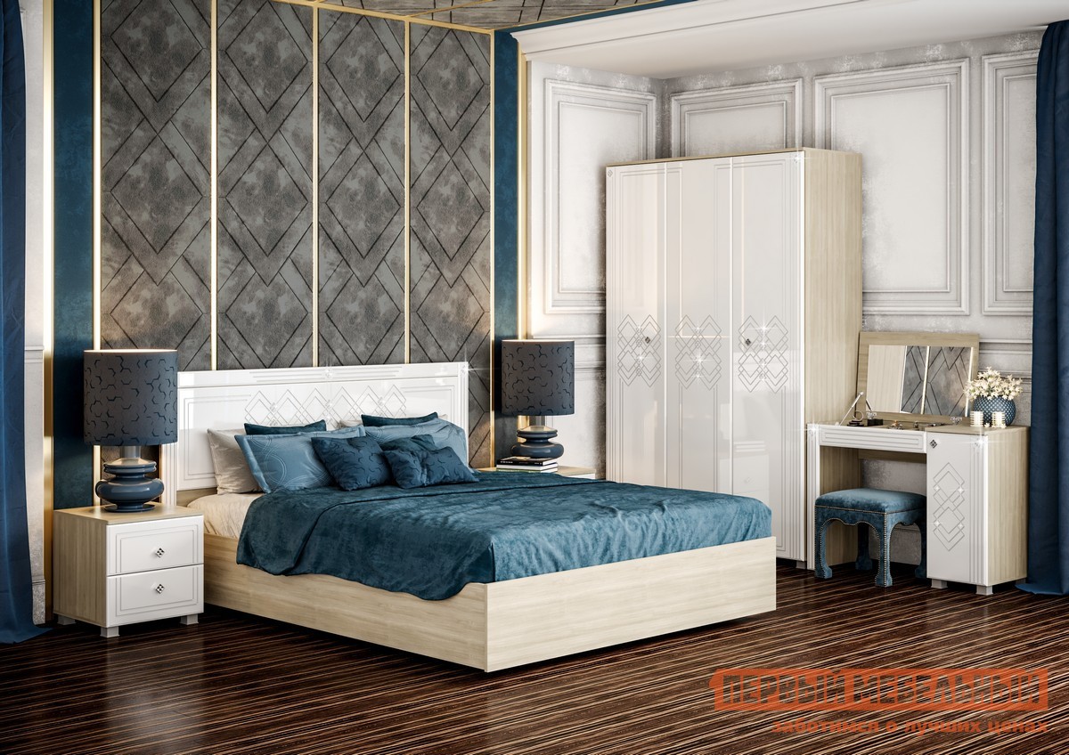 Спальный гарнитур  Бьянка 3 Дуб Сонома светлый / Белый глянец, Без подъемного механизма