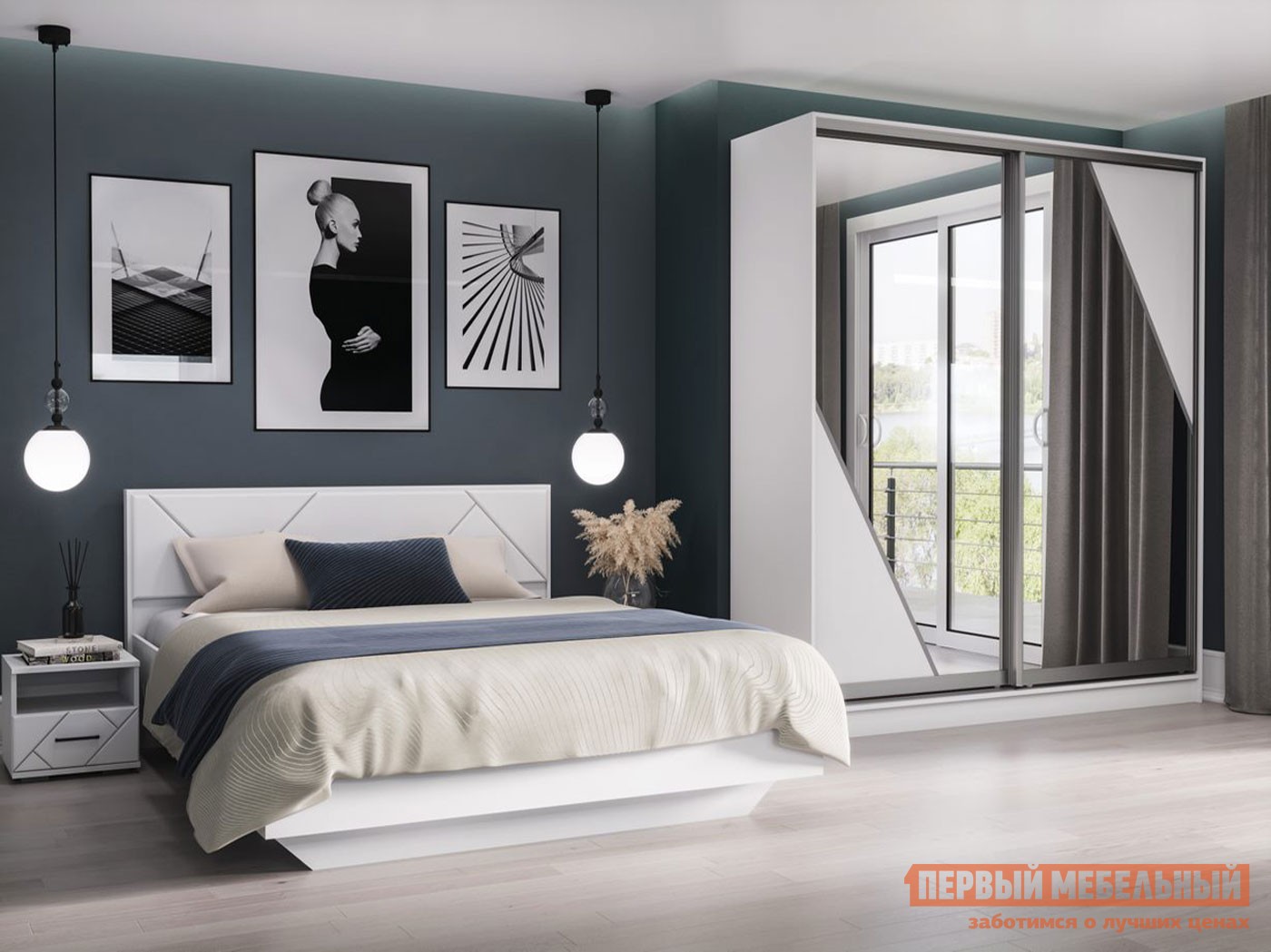 Спальный гарнитур  Мирти Белый шагрень / Белый глянец