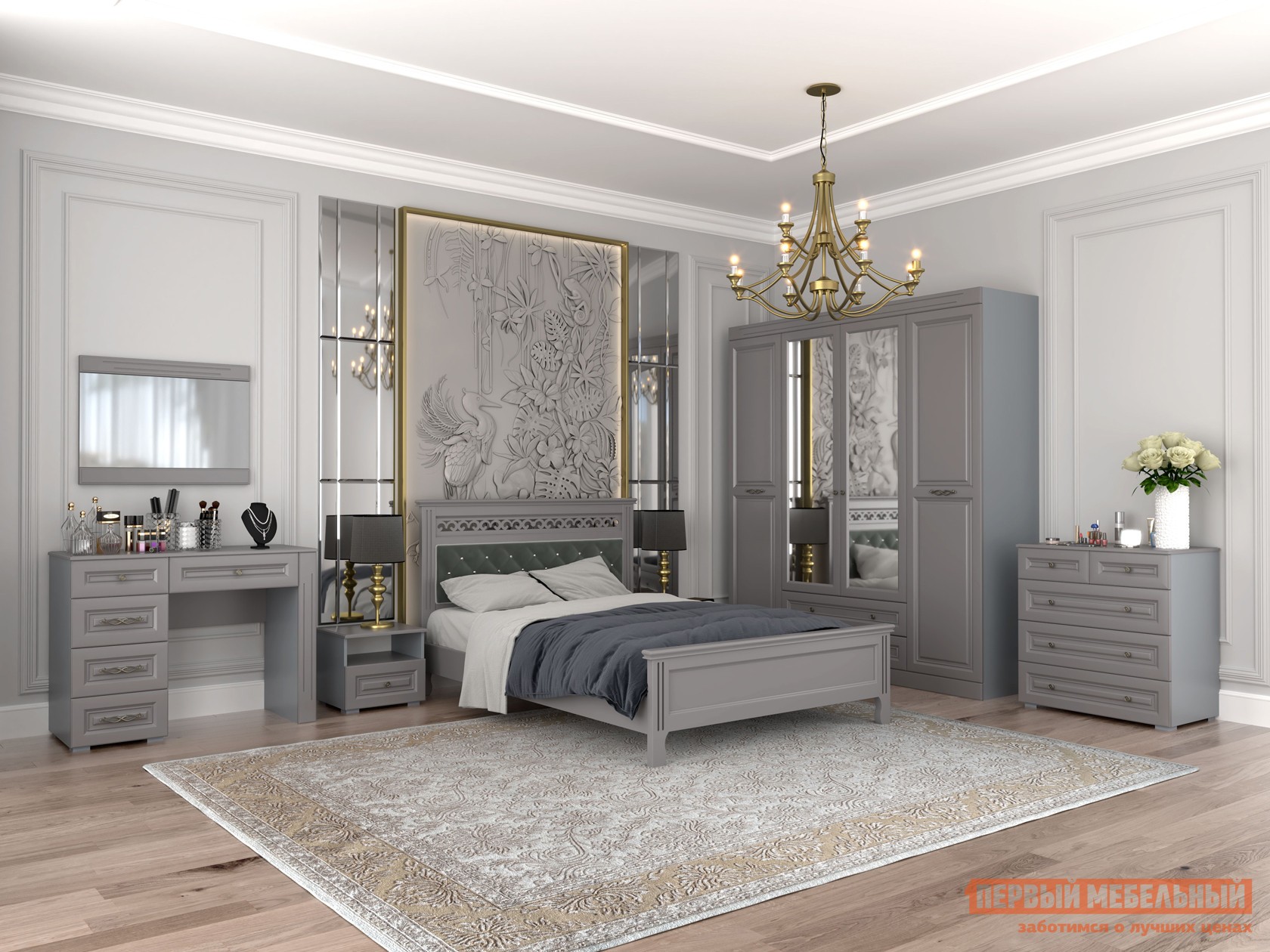 Спальный гарнитур  Аврора Антрацит / Зеленый, велюр