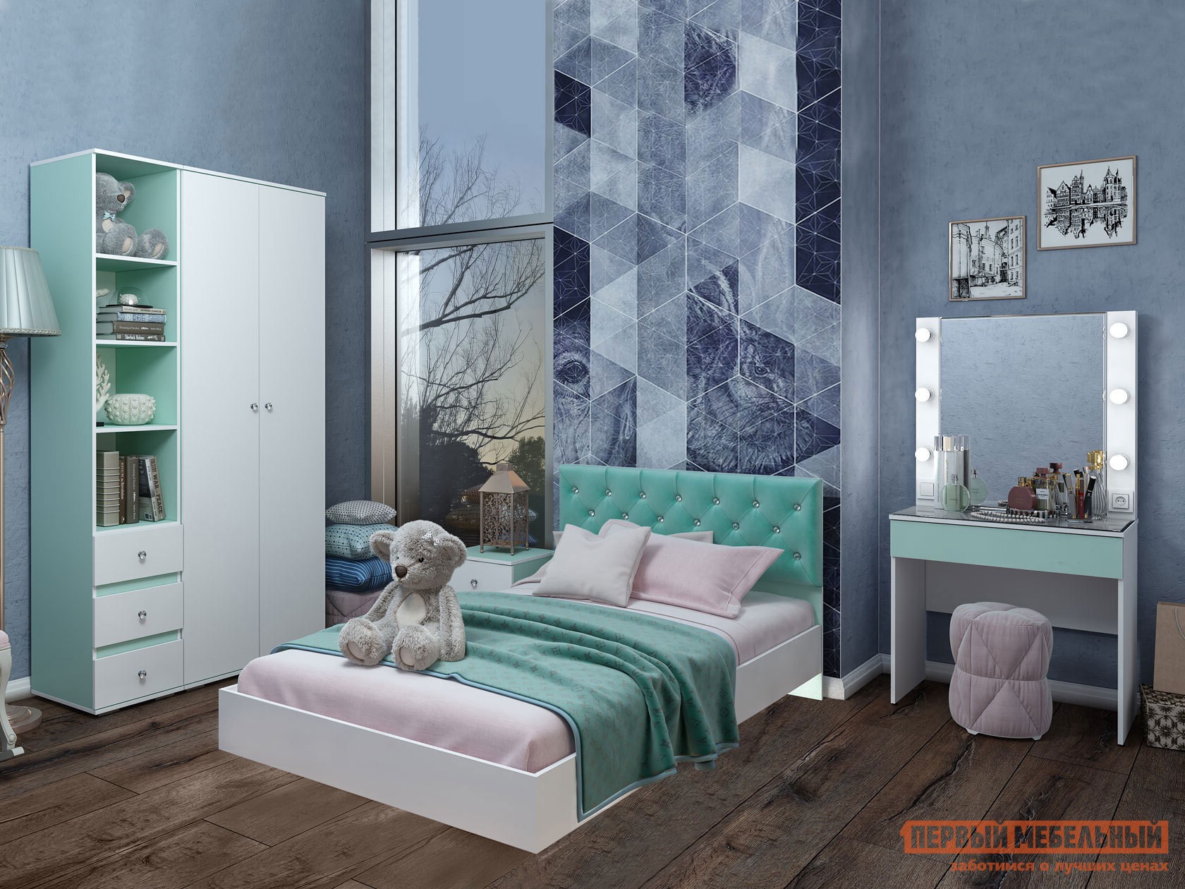 Комплект детской мебели  Тифани Кенди Белый / Кенди, Без подсветки кровати