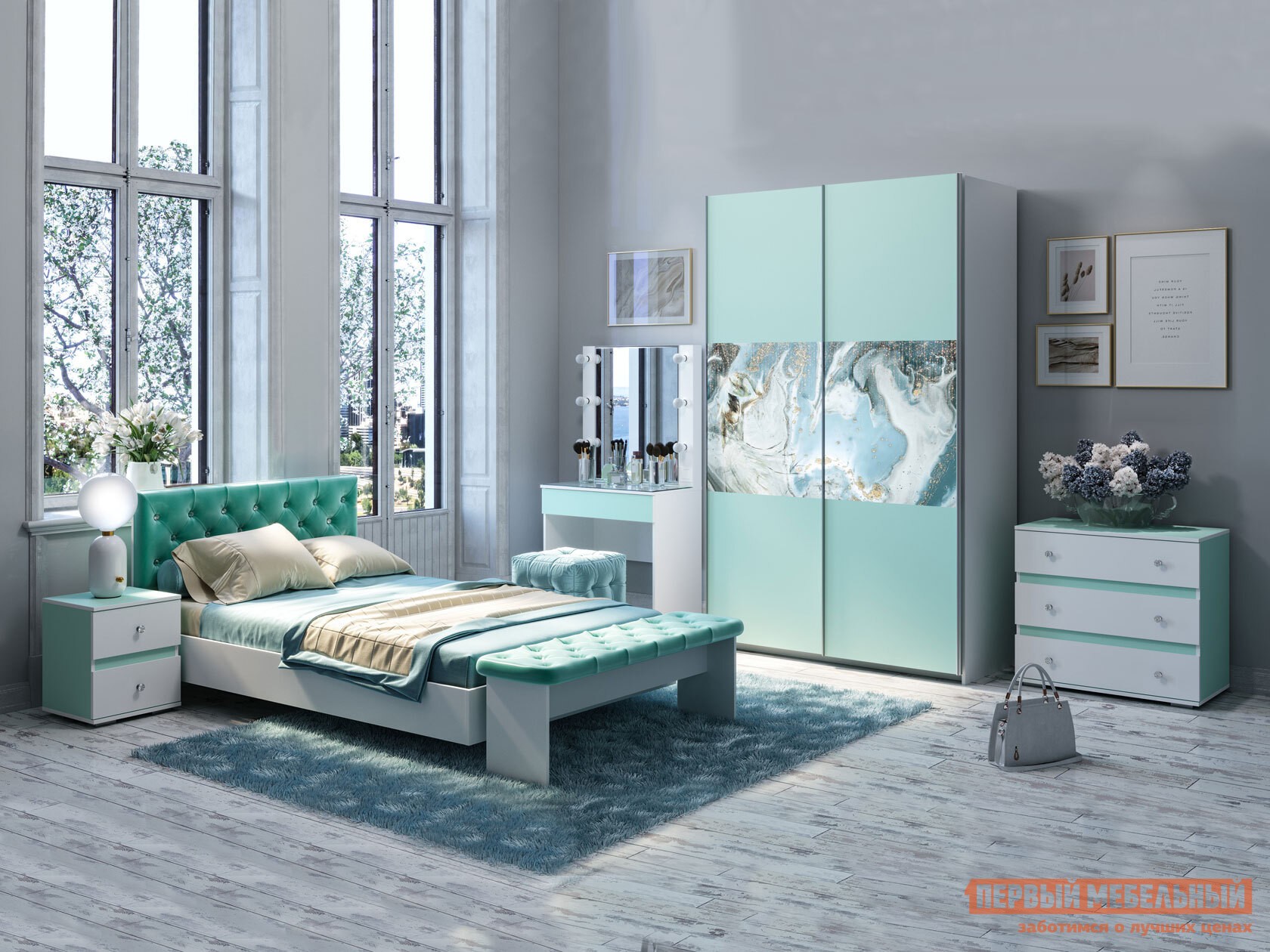 Комплект детской мебели  Тифани Кенди Белый / Кенди, Без подсветки кровати