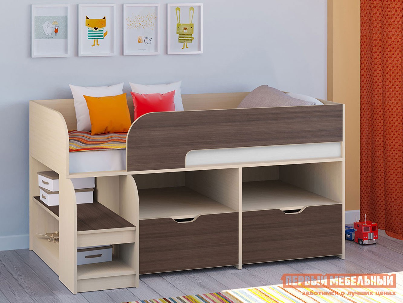 Кровать-чердак  Астра 9/6 Дуб Молочный / Дуб Шамони