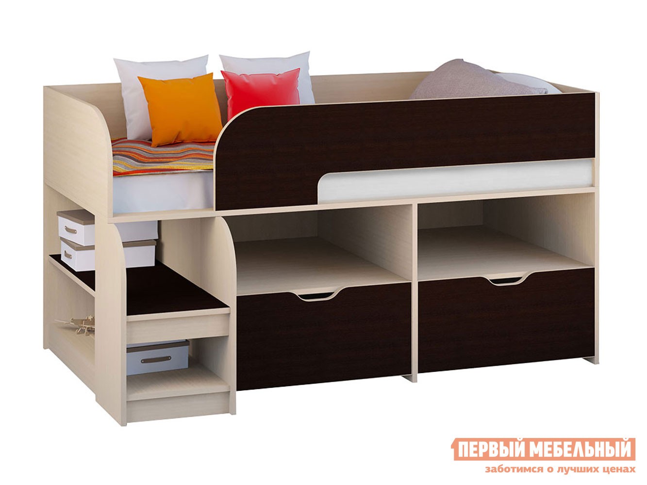 Кровать-чердак  Астра 9/6 Дуб Молочный / Венге
