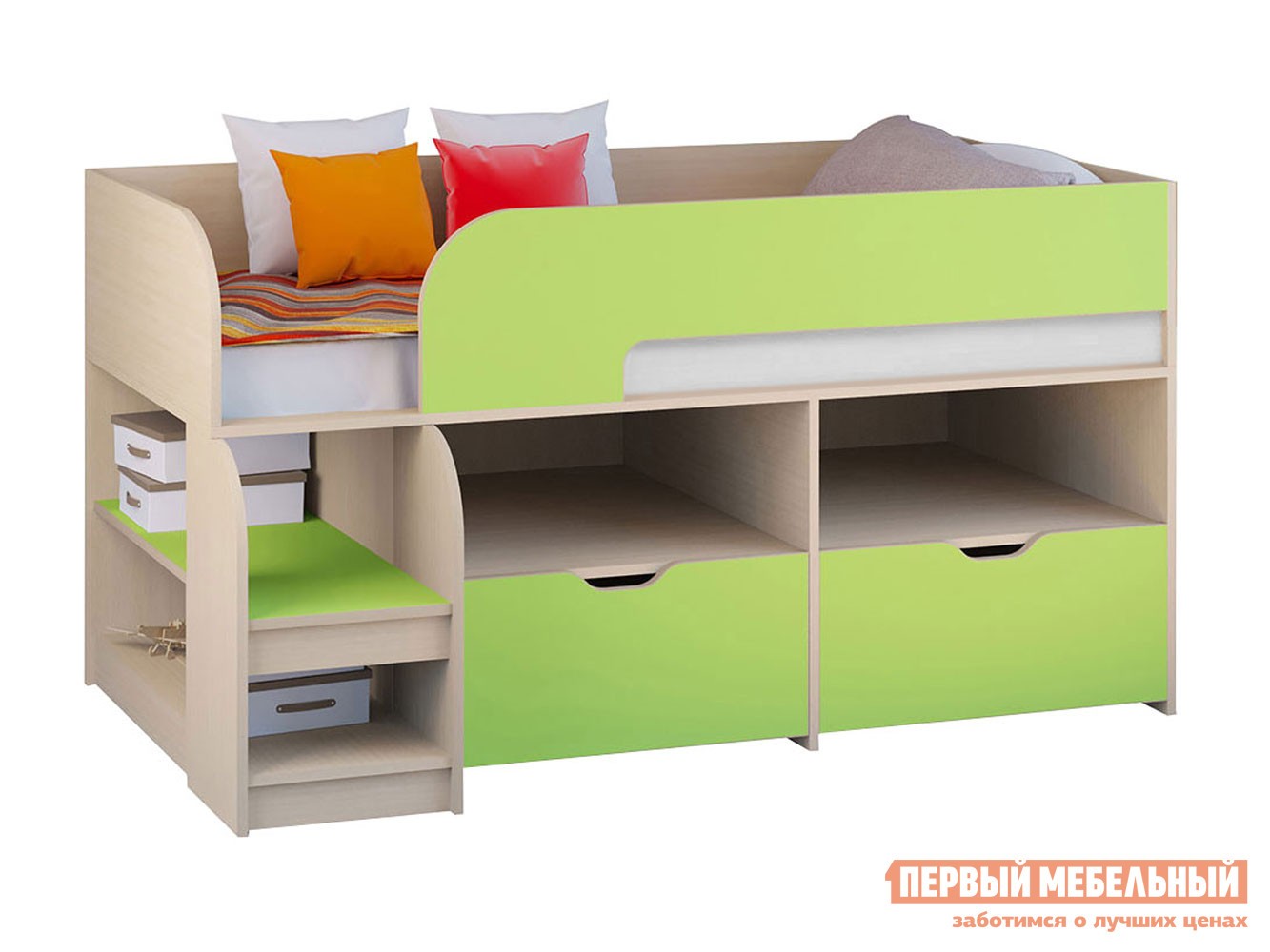 Кровать-чердак  Астра 9/6 Дуб Молочный / Салатовый