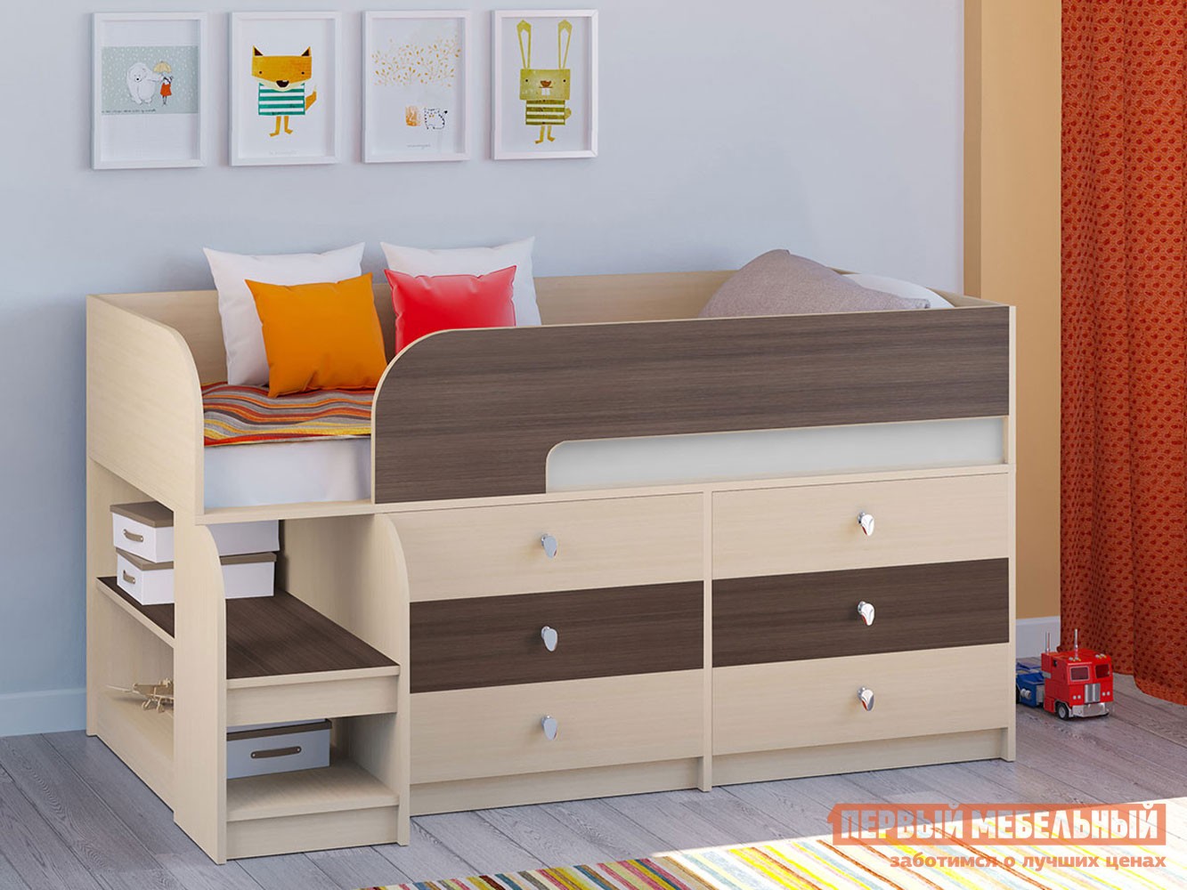 Кровать-чердак  Астра 9/3 Дуб Молочный / Дуб Шамони