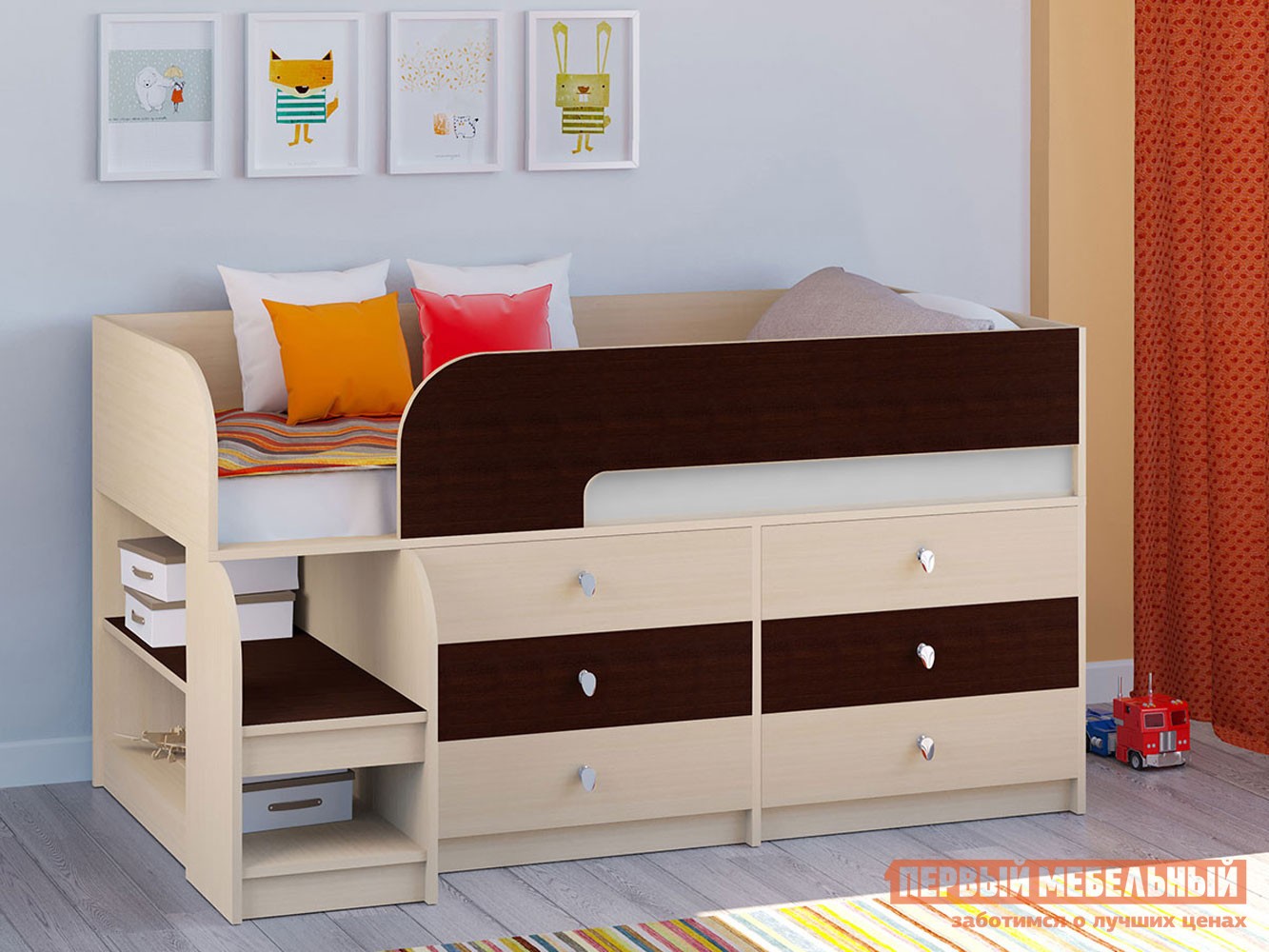 Кровать-чердак  Астра 9/3 Дуб Молочный / Венге