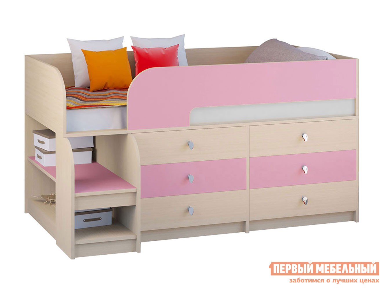 Кровать-чердак  Астра 9/3 Дуб Молочный / Розовый
