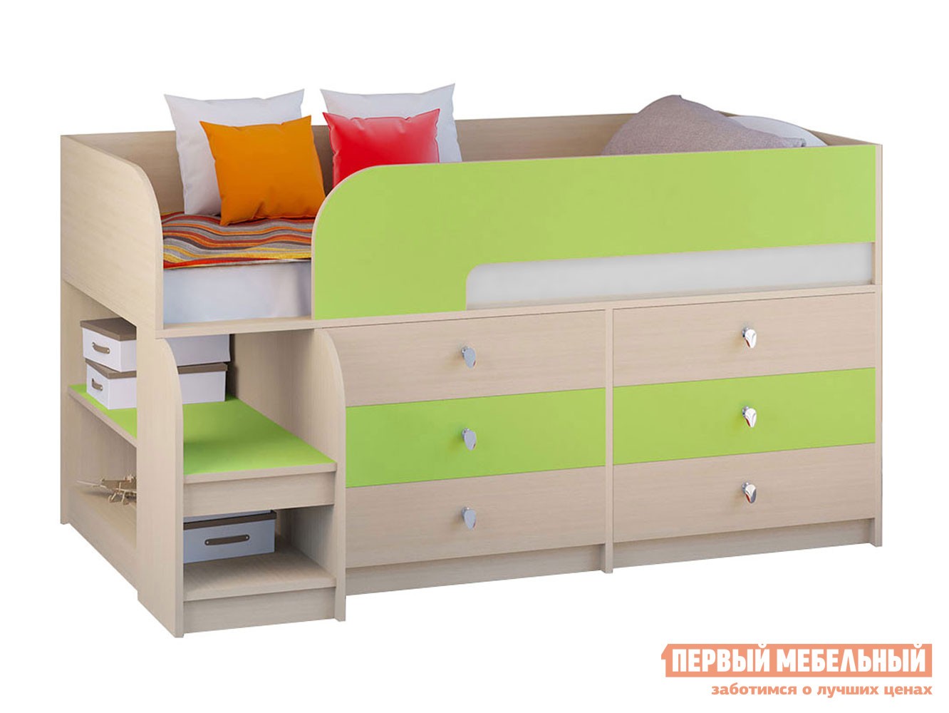 Кровать-чердак  Астра 9/3 Дуб Молочный / Салатовый