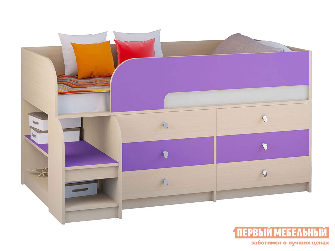Кровать-чердак  Астра 9/3 Дуб Молочный / Фиолетовый