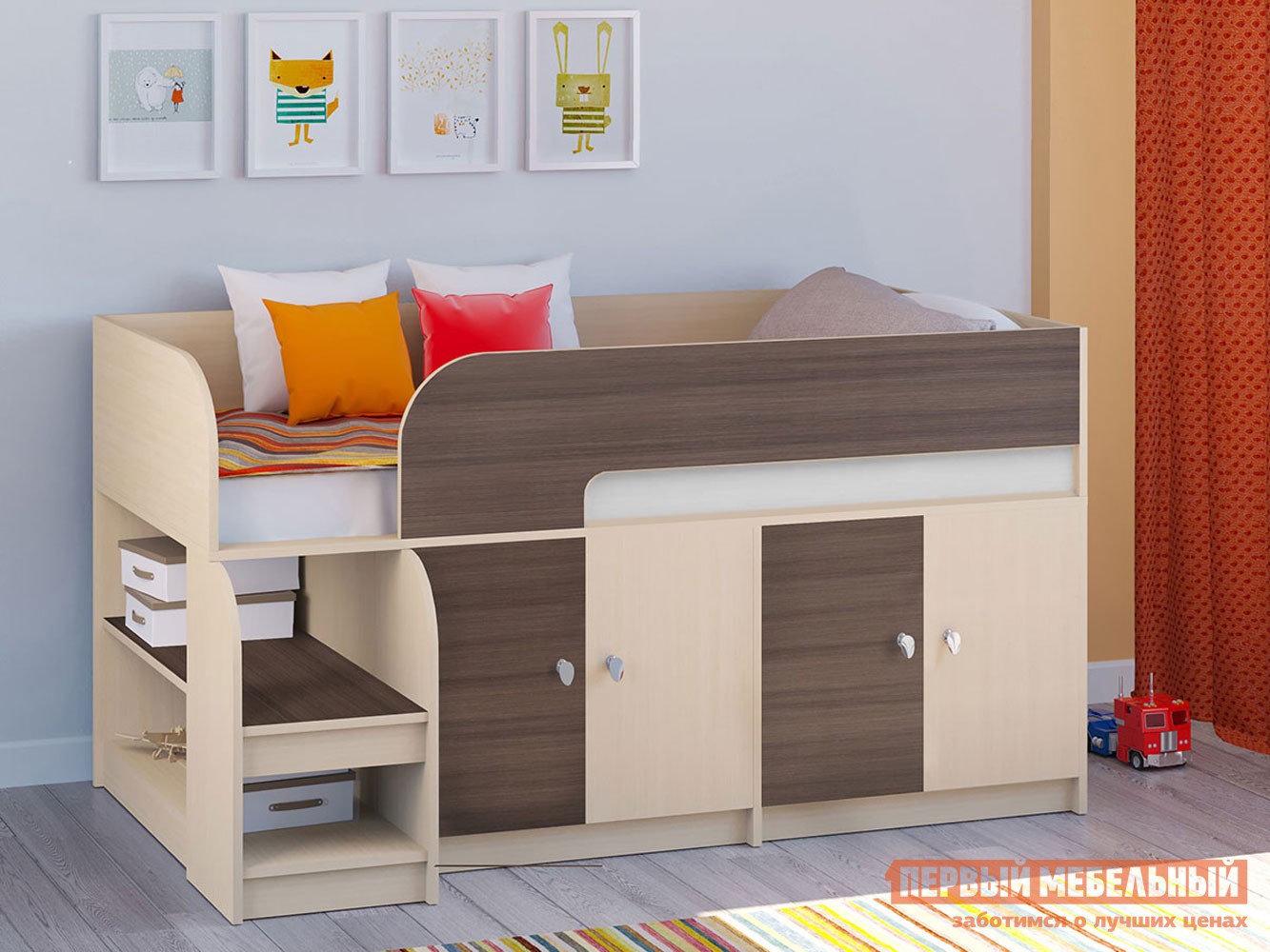 Кровать-чердак  Астра 9/2 Дуб Молочный / Дуб Шамони