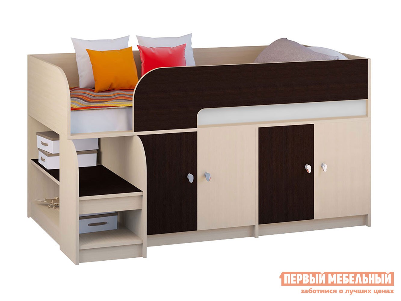 Кровать-чердак  Астра 9/2 Дуб Молочный / Венге