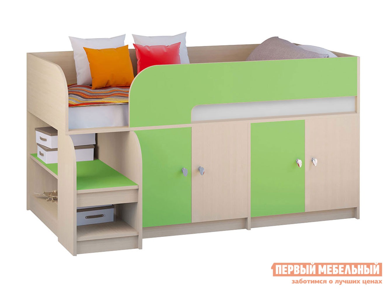 Кровать-чердак  Астра 9/2 Дуб Молочный / Салатовый