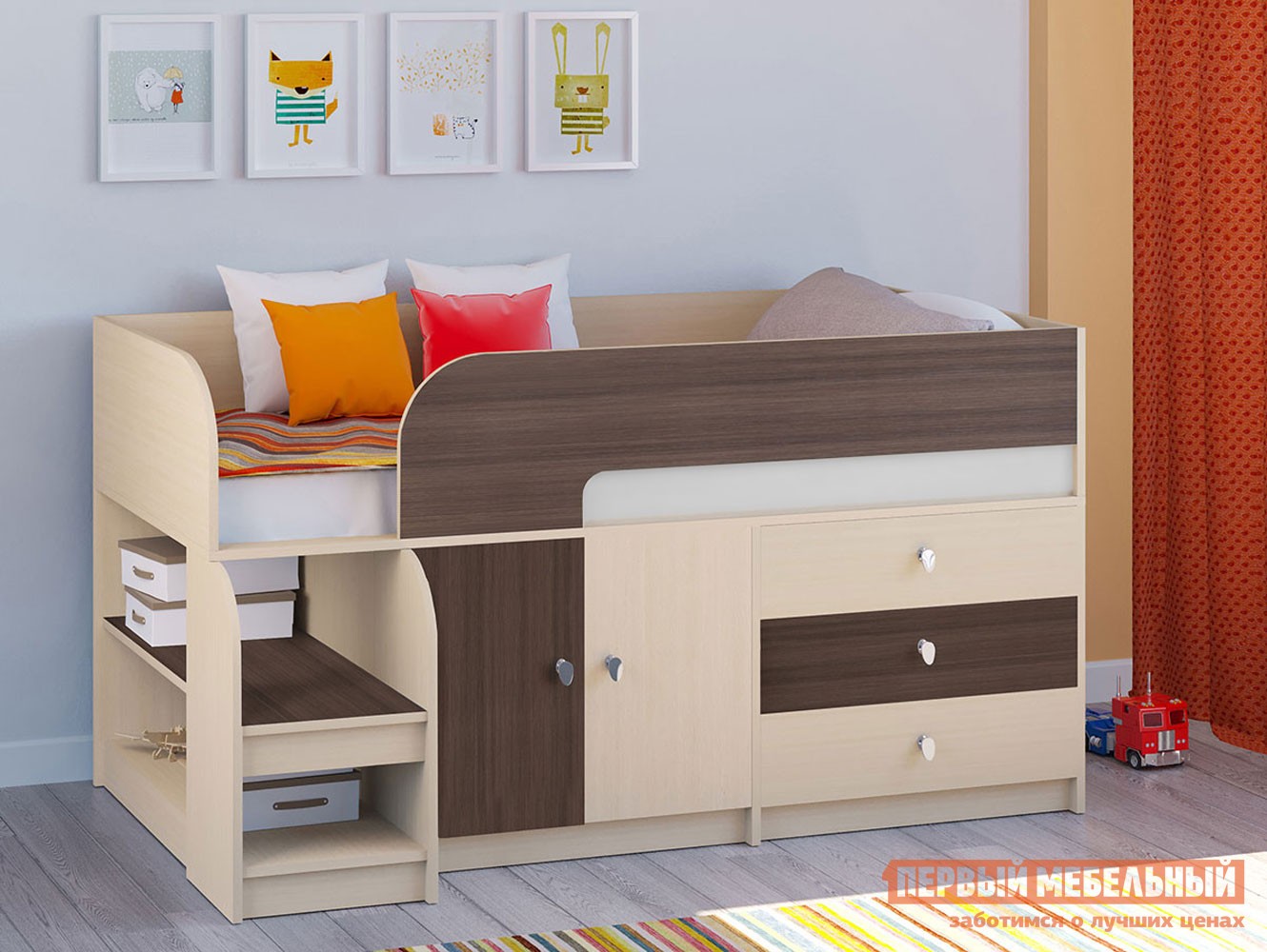Кровать-чердак  Астра 9/1 Дуб Молочный / Дуб Шамони