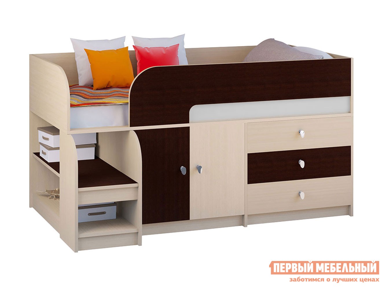 Кровать-чердак  Астра 9/1 Дуб Молочный / Венге