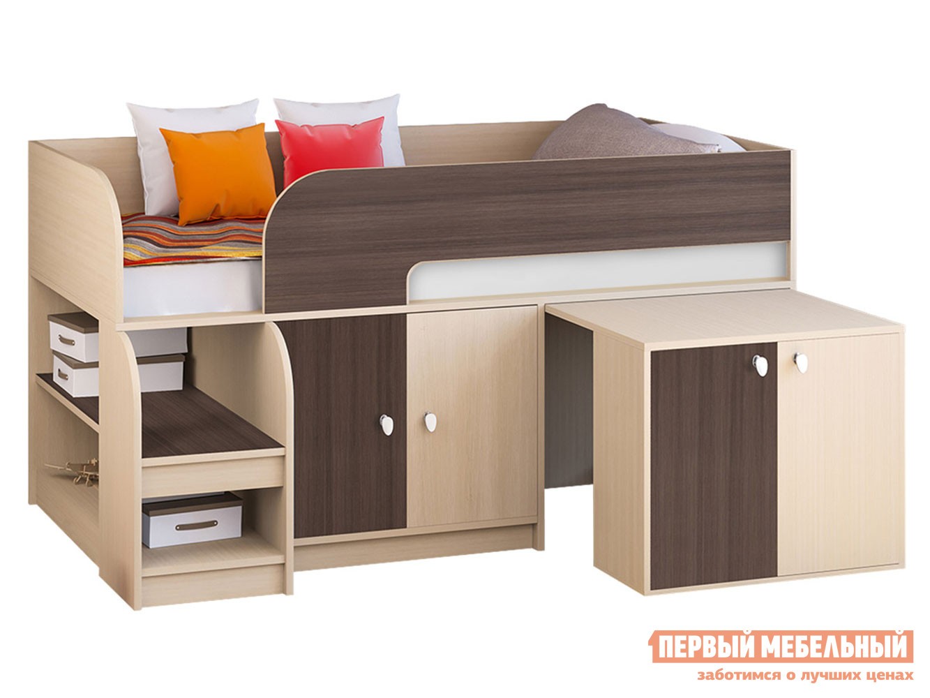 Кровать-чердак  Астра 9/8 Дуб Молочный / Дуб Шамони