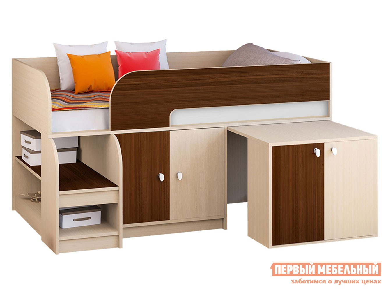 Кровать-чердак  Астра 9/8 Дуб Молочный / Орех