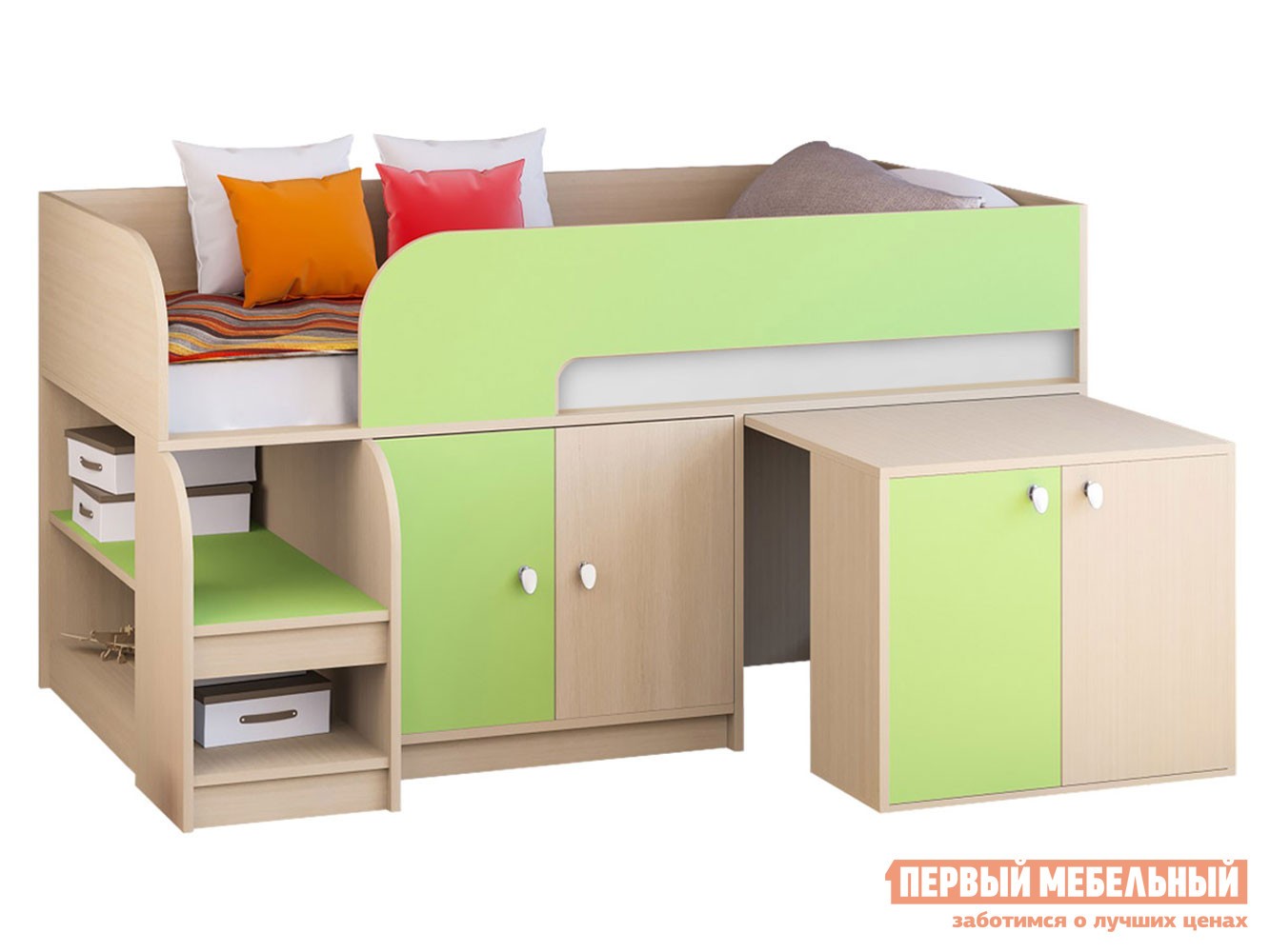 Кровать-чердак  Астра 9/8 Дуб Молочный / Салатовый