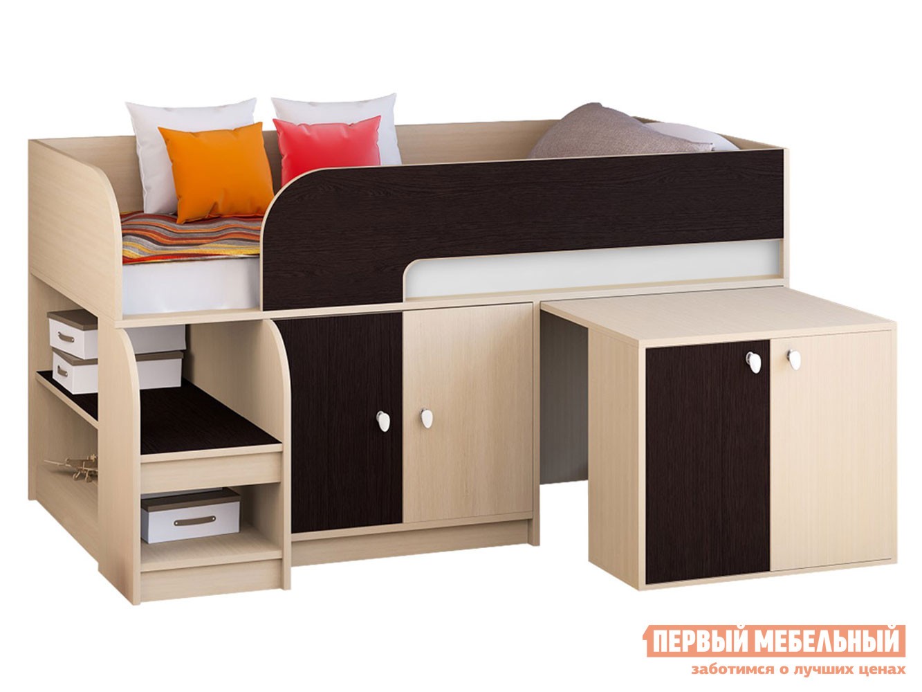 Кровать-чердак  Астра 9/8 Дуб Молочный / Венге