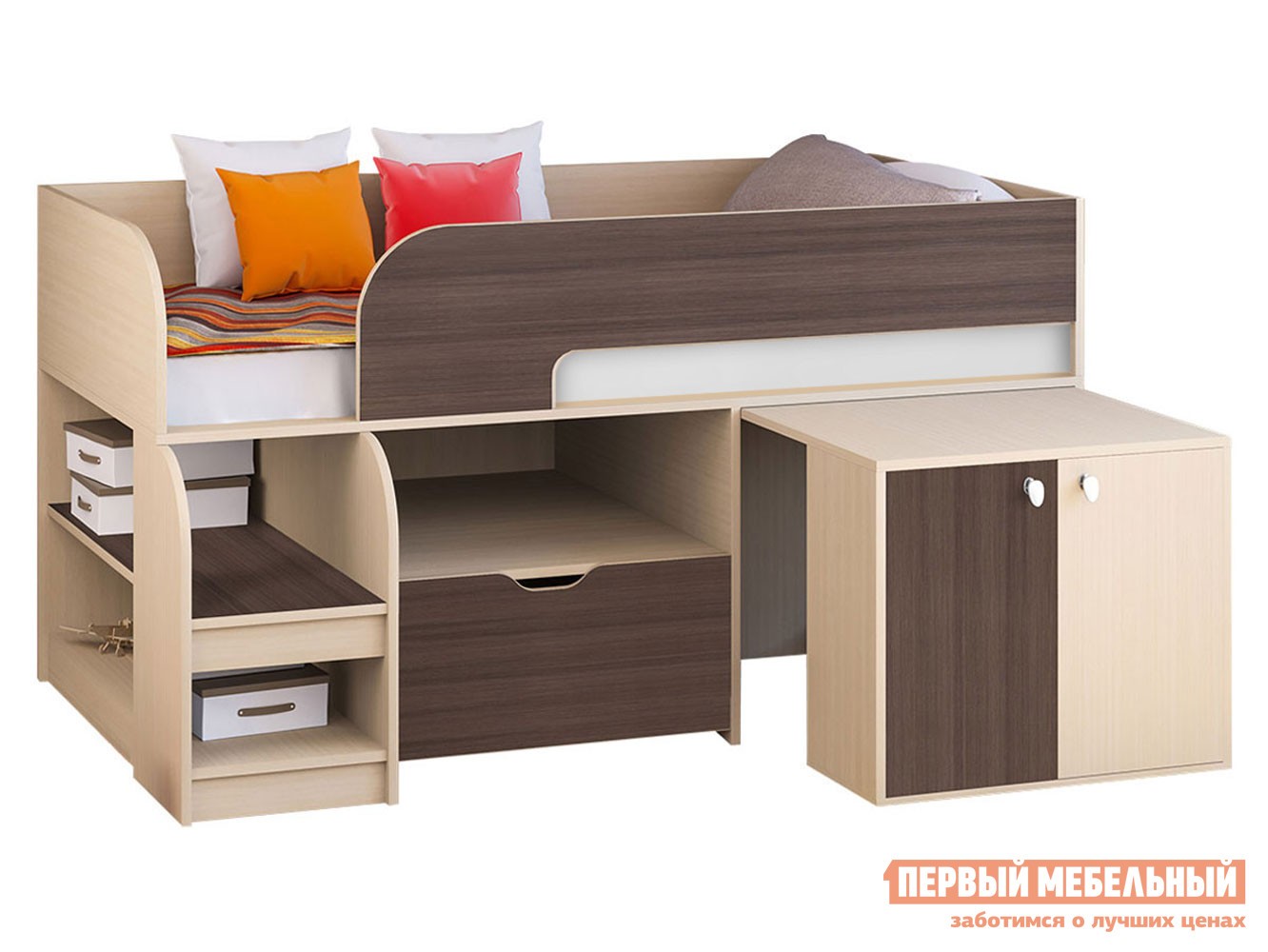 Кровать-чердак  Астра 9/9 Дуб Молочный / Дуб Шамони