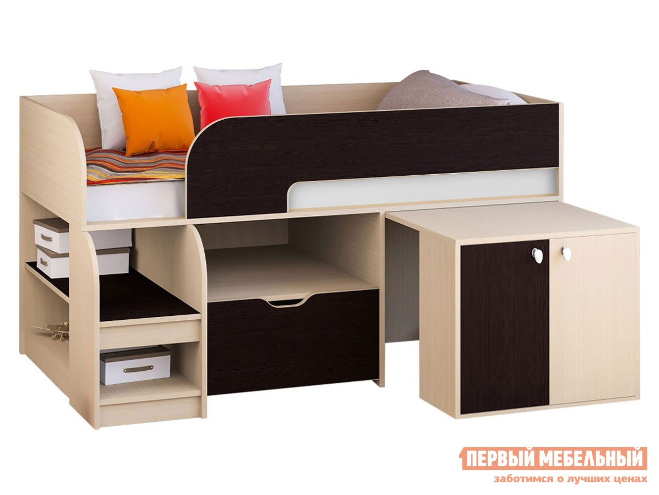 Кровать-чердак  Астра 9/9 Дуб Молочный / Венге