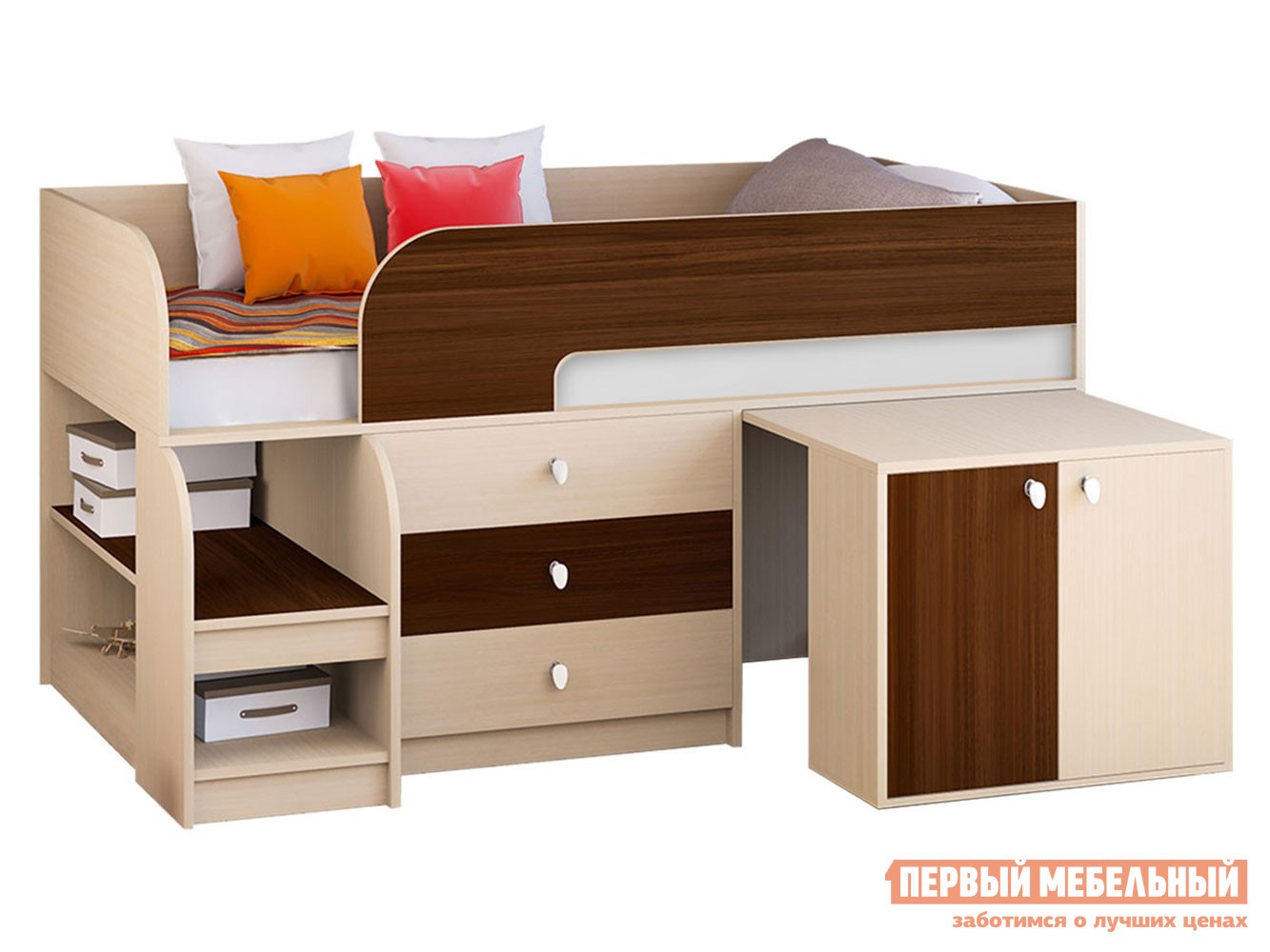 Кровать-чердак  Астра 9/7 Дуб Молочный / Орех