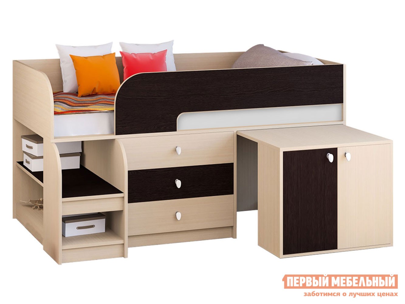 Кровать-чердак  Астра 9/7 Дуб Молочный / Венге