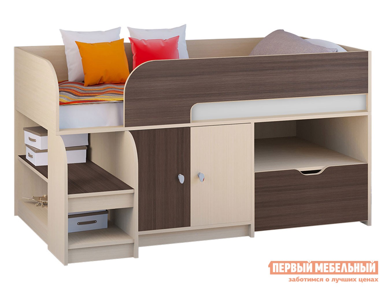 Кровать-чердак  Астра 9/4 Дуб Молочный / Дуб Шамони