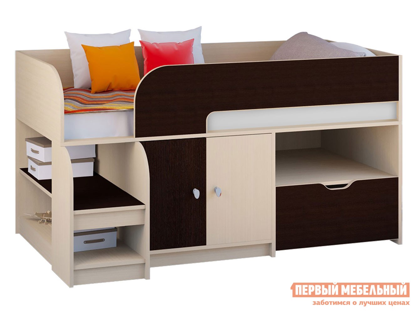 Кровать-чердак  Астра 9/4 Дуб Молочный / Венге