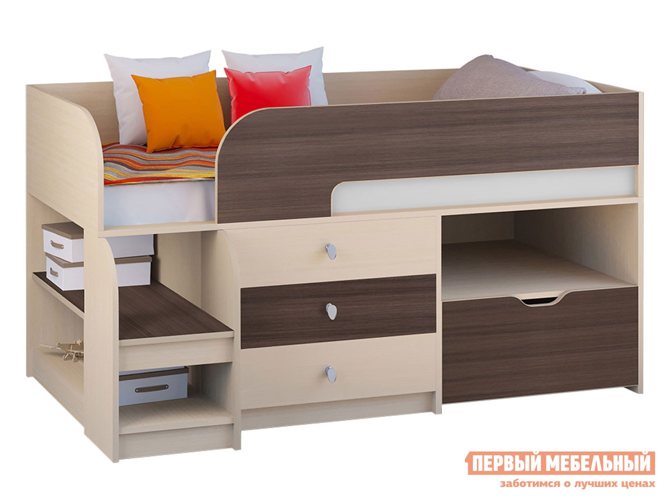 Кровать-чердак  Астра 9/5 Дуб Молочный / Дуб Шамони