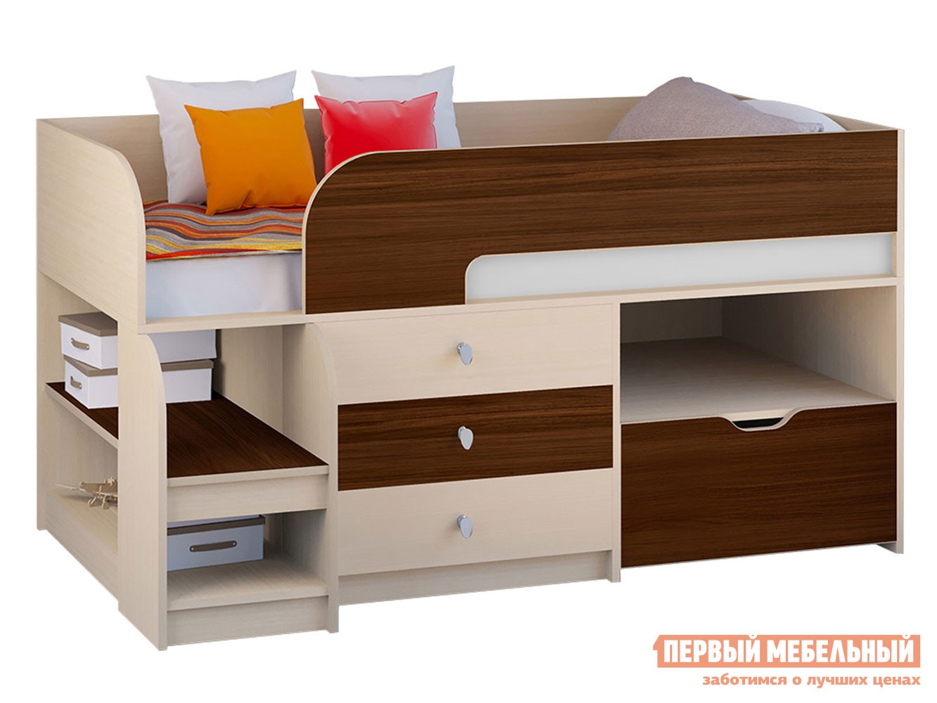 Кровать-чердак  Астра 9/5 Дуб Молочный / Орех